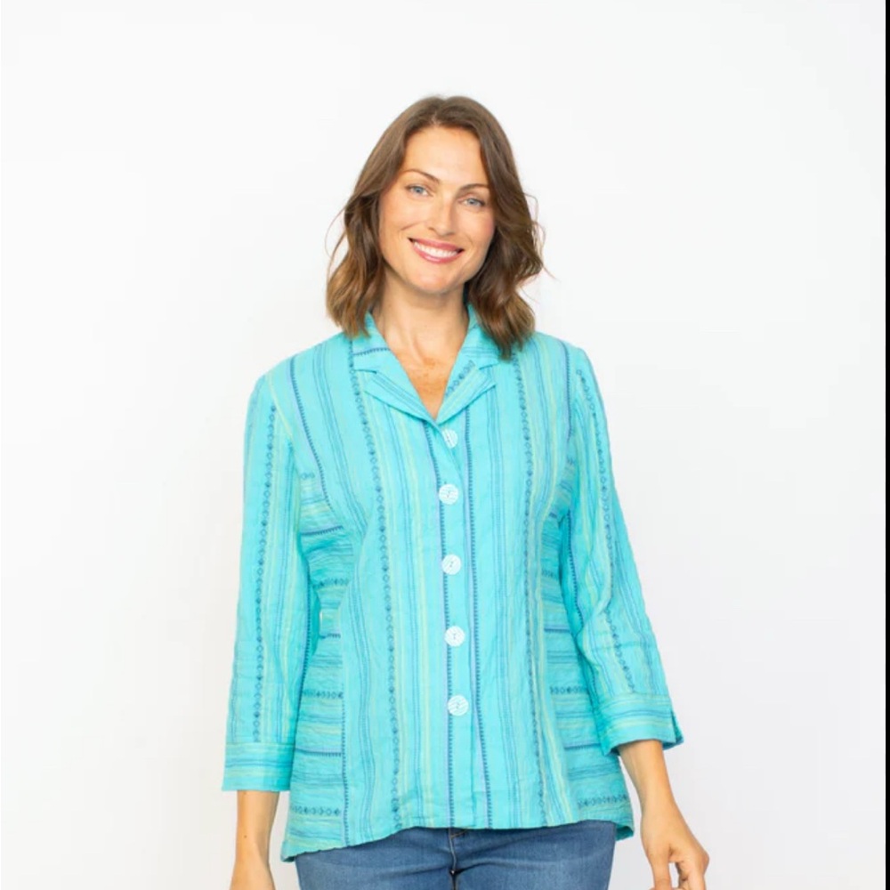 Habitat Coastal Boho Princess Seam Button up Seaglass Shirt Size S F2
